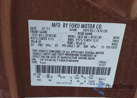 2011 Ford F-150 King Ranch from USA, damaged, VIN 1FTFW1ET1BKD90499